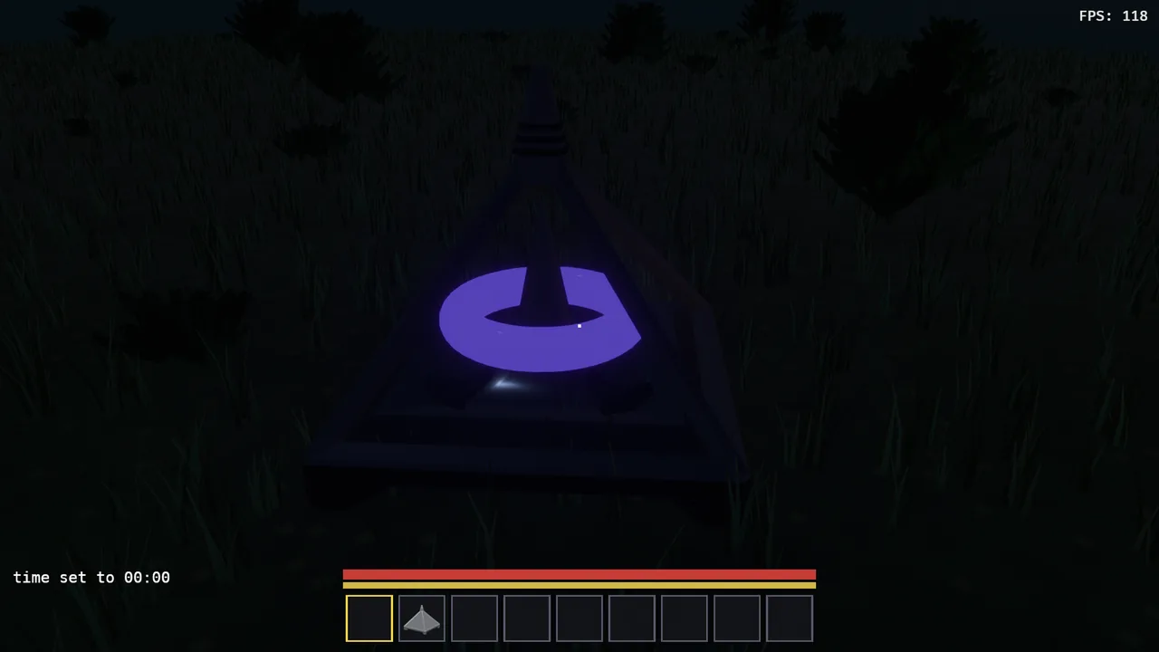 The force field emitter placed out in a dark field at night, its ring glowing.