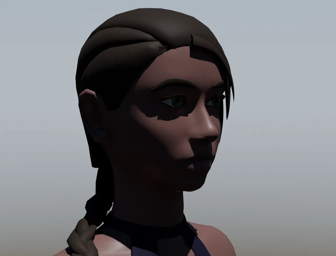 The Eve head in hard shadow, testing how the model sits in the light.
