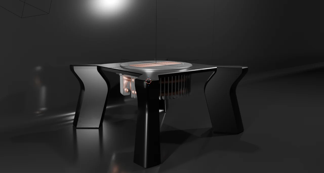 The stand on its own, its copper cooling coil tucked under the deck.