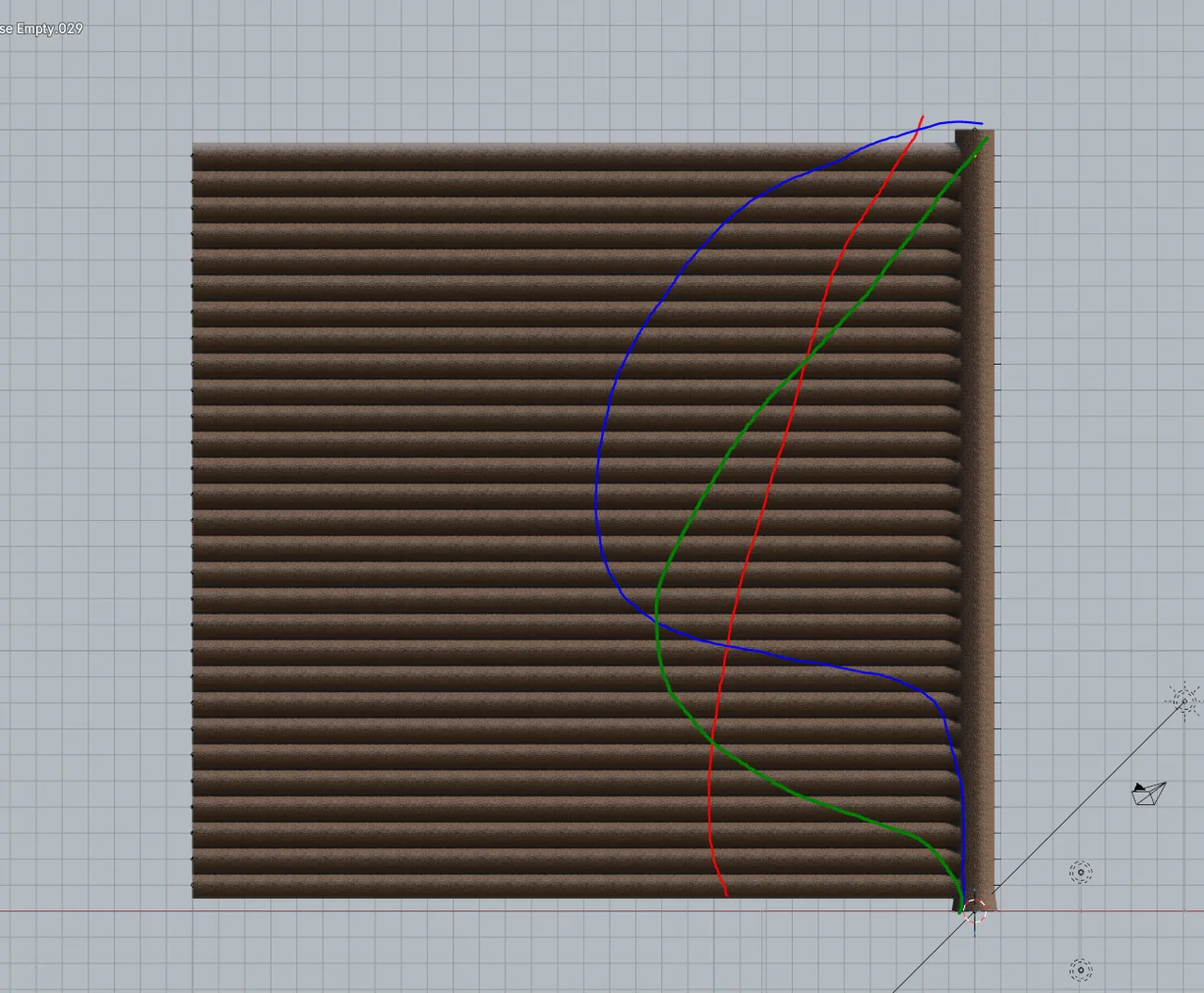 A log wall in the modeling kit with taper curves plotted against it.