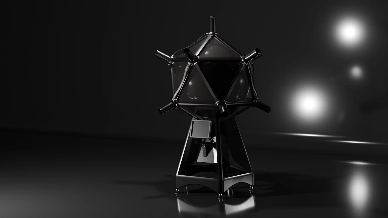 The same render with the emitter dark, its projector barrels standing out from the frame.