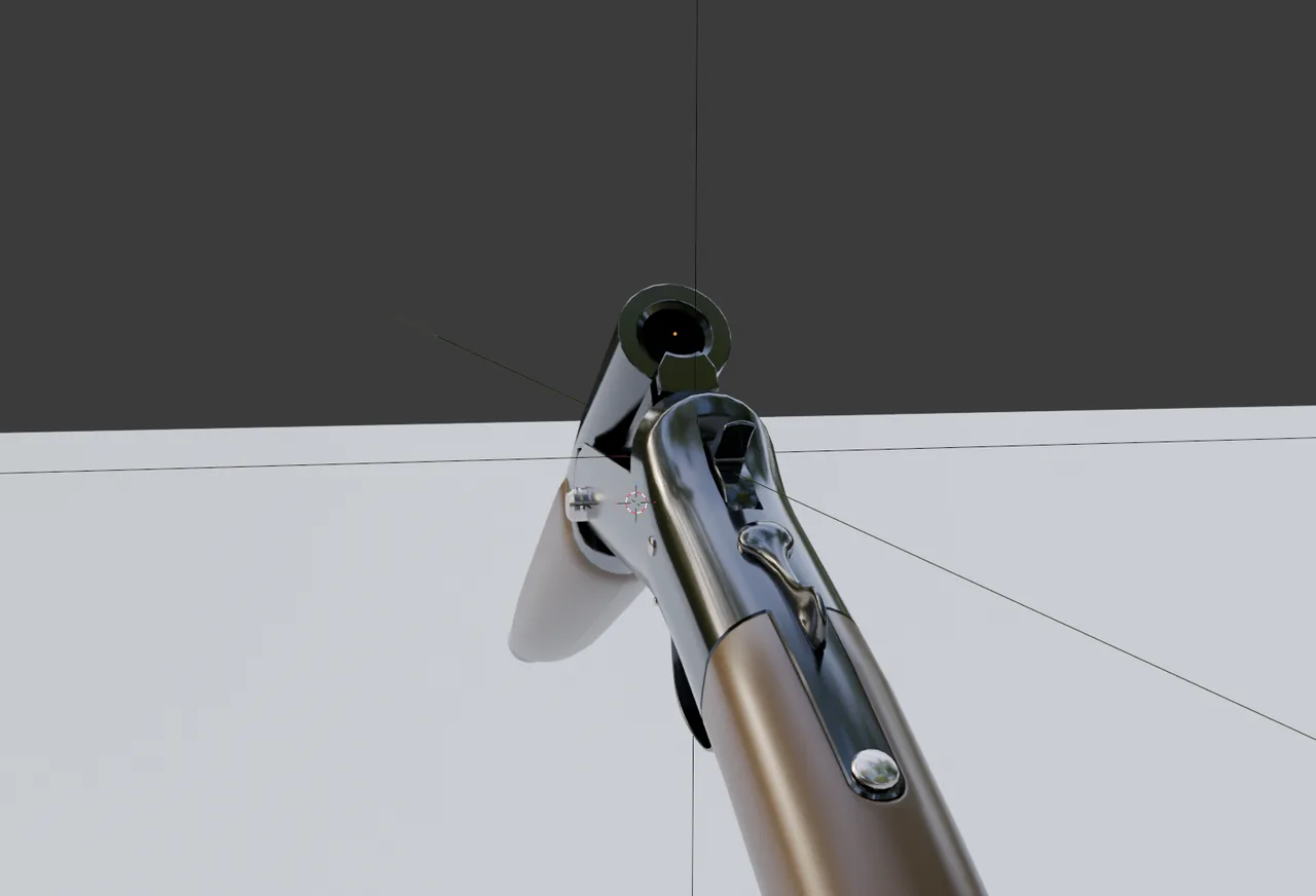 The shotgun from the muzzle end, looking down the barrel.